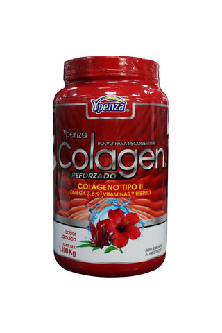 POLVO COLAGEN  REFORZADO SABOR JAMAICA PARA RECONSTITUIR  (FORMULA MEJORADA) 1.100 KG*  Colageno tipo II  omega 3,6,9, vitaminas y hierro