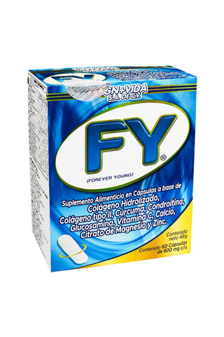 CAPS. FY FOREVER YOUNG C/60* colageno hidrolizado, colageno tipo II, curcuma, condroitina, glucosamina, vitamina c, calcio, citrato de magnesio y zinc