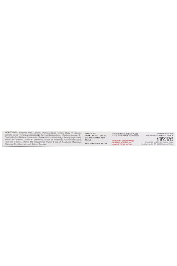 AMP. 3 DAMIANAS SOLUCIÓN INGERIBLE C/10 AMP. DE 10 ML C/U. DAMIANA DE CALIFORNIA, DAMIANA DE GUERRRERO, DAMIANA DE SAN LUIS, GINKGO, ZARZAPARRILLA Y JALEA REAL. ADICIONADO CON VITAMINAS Y MINERALES.