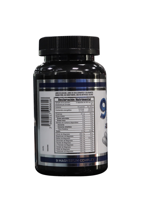 CAPS. 9 MAGNESIOS C/180* A BASE DE CITRATO, BISGLICINATO, MALATO, ÓXIDO, GLUCONATO, TAURATO, L-TREONATO, OROTATO Y CARBONATO DE MAGNESIO.