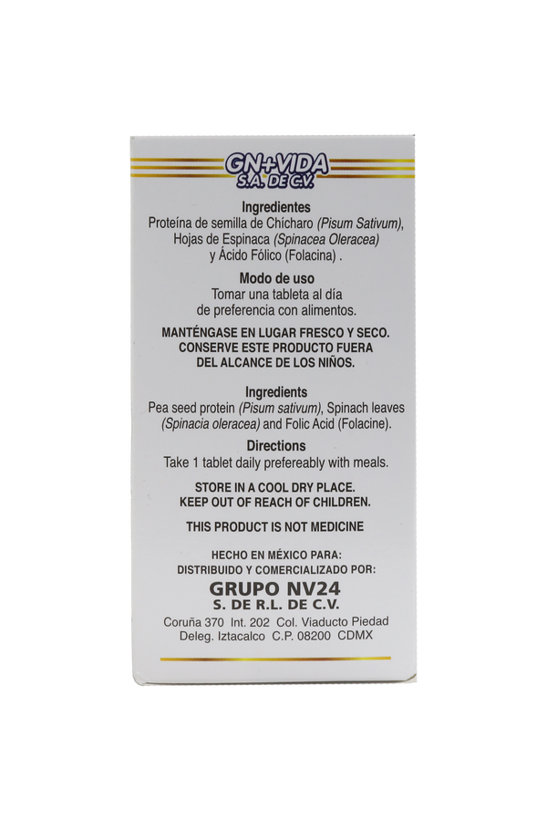 TBS. ÁCIDO FOLICO, ESPINACA Y PROTEÍNA DE CHÍCHARO C/60 DE 700 MG C/U.