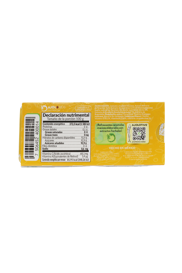 BLISTER AJOLOTIUS CARAMELO REFRESCANTES C/10 PZ DE 2.2 GR C/U. SABOR PROPÓLEO-EQUINÁCEA.