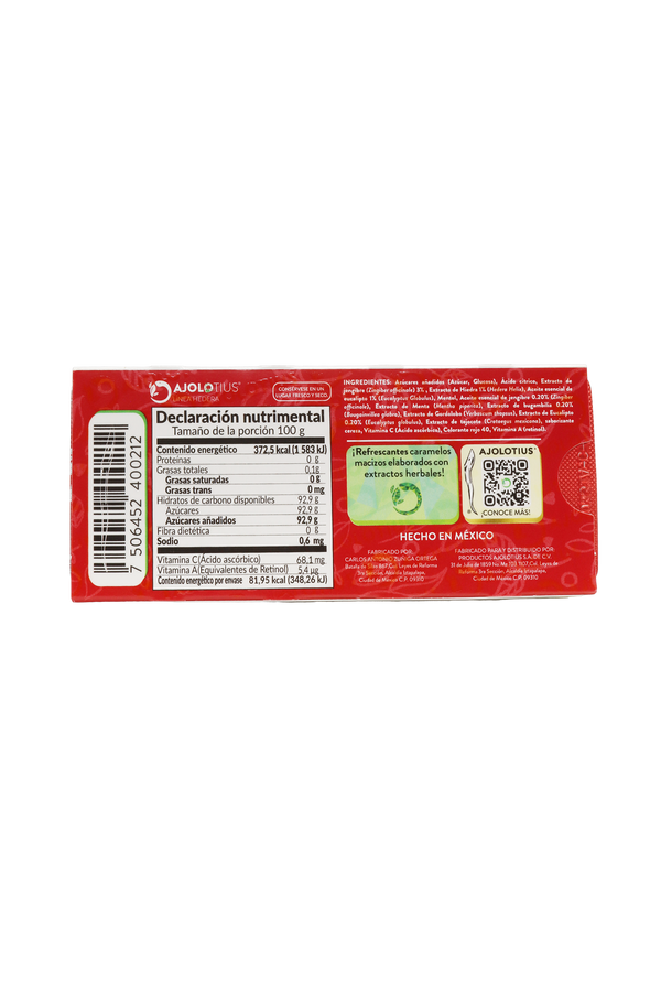BLISTER AJOLOTIUS CARAMELO REFRESCANTES C/10 PZ DE 2.2 GR C/U. SABOR JENGIBRE-HEDERA.