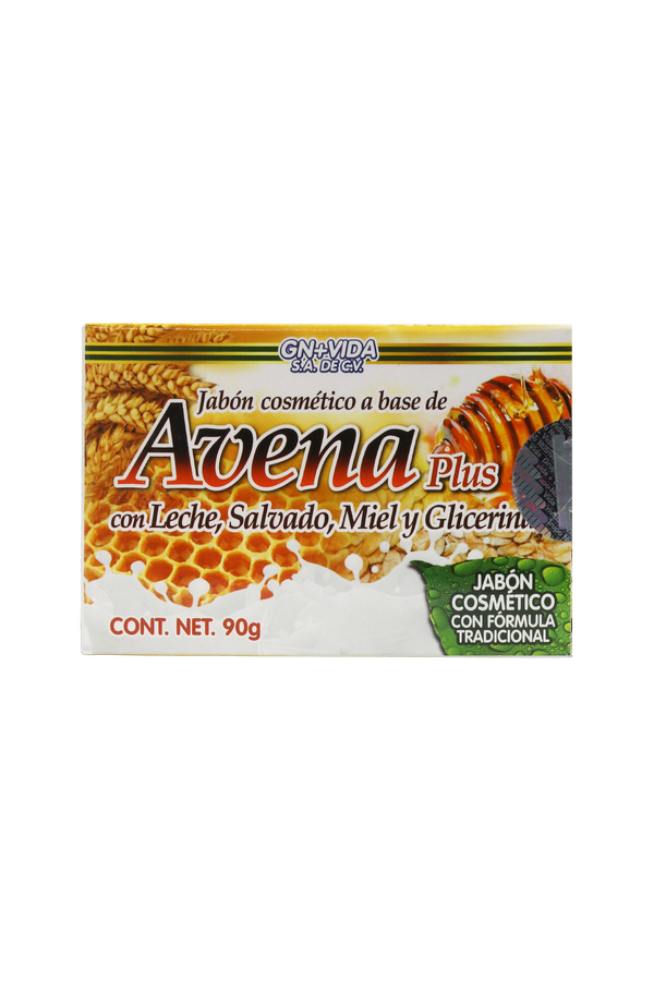 JABÓN CÓSMETICO A BASE DE AVENA PLUS CON LECHE, SALVADO, MIEL Y GLICERINA C/ 90 GR. JABÓN COSMÉTICO CON FÓRMULA TRADICIONAL.
