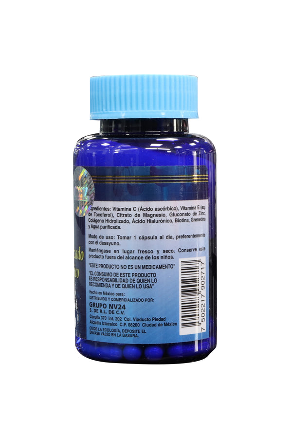 CAPS. BIOTINA, CÓLAGENO HIDROLIZADO Y ÁCIDO HIALURÓNICO C/30 DE 500 MG C/U. ADICIONADO CON VITAMINA C, VITAMINA E, CITRATO DE MAGNESIO Y ZINC.