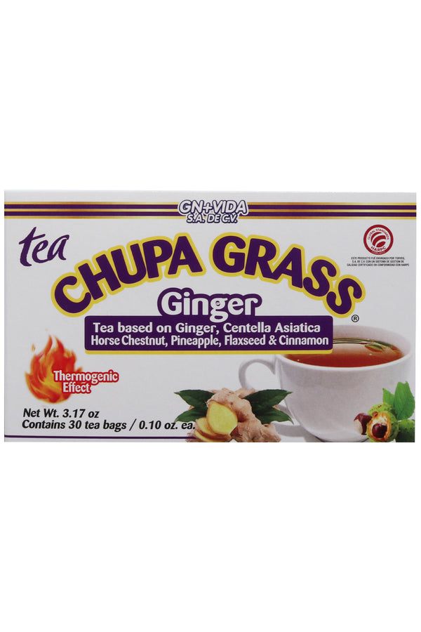 TÉ CHUPA GRASS C/30 SOBRES 3 GR C/U. A BASE DE JENGIBRE, CENTELLA ASIATICA, CASTAÑO DE INDIAS, PIÑA, LINAZA Y CANELA. EFECTO TERMÓGENICO. CERTIFICADO DE CALIDAD HARPC.