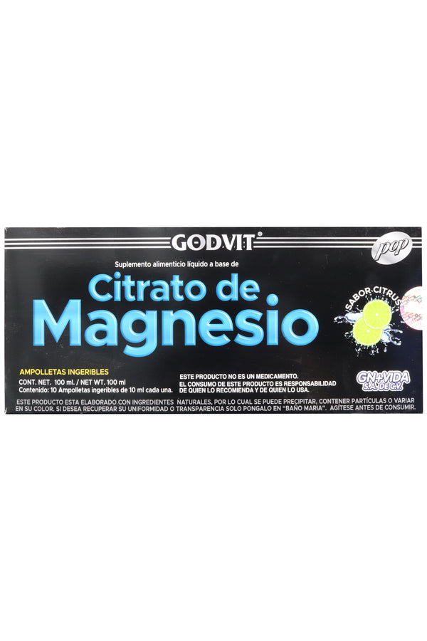 AMP. CITRATO DE MAGNESIO SOLUCIÓN INGERIBLE C/10 AMP. DE 10 ML C/U. SABOR CITRUS