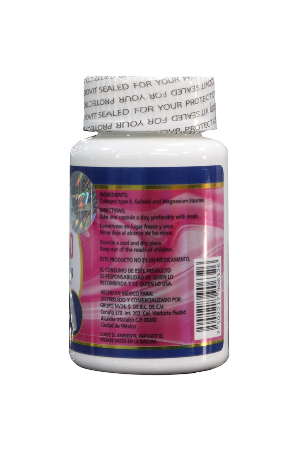 CAPS. COLÁGENO TIPO II, 100 MG POR PORCIÓN C/60 DE 500 MG C/U. GODVIT.