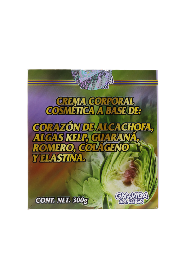CREMA CORPORAL COSMETICA DE CORAZÓN DE ALCACHOFA C/300 GR + 200 GR GRATIS. ADICIONADA CON ALGAS KELP, GUARANÁ, ROMERO, COLÁGENO Y ELASTINA.