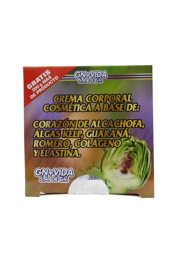CREMA CORPORAL COSMETICA DE CORAZÓN DE ALCACHOFA C/300 GR + 200 GR GRATIS. ADICIONADA CON ALGAS KELP, GUARANÁ, ROMERO, COLÁGENO Y ELASTINA.