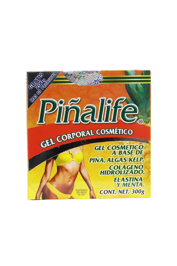 GEL CORPORAL COSMETICO PIÑALIFE 300GRS. A BASE DE PIÑA, ALGAS KELP, COLAGENO HIDROLIZADO, ELASTINA Y MENTA.