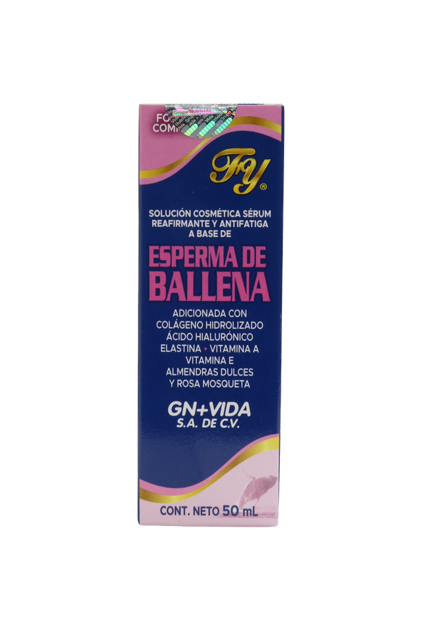 SOLUCIÓN COSMÉTICA UNISEX SERÚM DE ESPERMA DE BALLENA 50ML. CON COLÁGENO HIDROLIZADO, ÁCIDO HIALURÓNICO, ELASTINA, VIT A, VIT E, ALMENDRAS DULCES Y ROSA MOSQUETA.