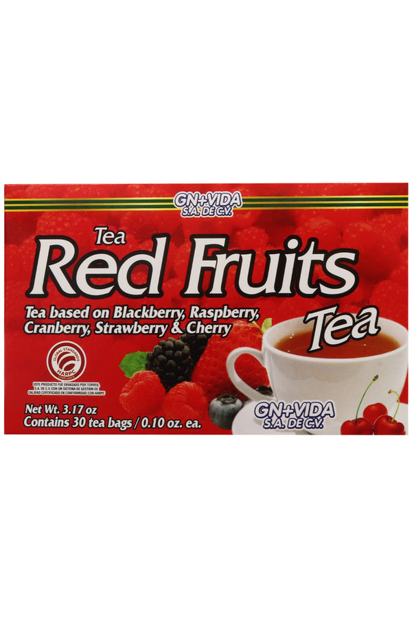 TÉ FRUTOS ROJOS C/30 SOBRES DE 3 GR C/U. TÉ A BASE DE ZARZAMORA, FRAMBUESA, ARÁNDANO, FRESA Y CEREZA. CERTIFICADO DE CALIDAD HARPC.