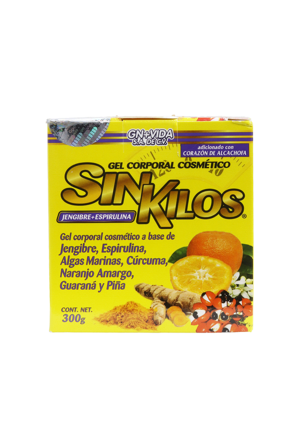 GEL CORPORAL COSMETICO SIN KILOS JENGIBRE + ESPIRULINA 300 GR. ADICIONADO CON JENGIBRE, ESPIRULINA, ALGAS MARINAS, CÚRCUMA, NARANJO AMARGO, GUARANÁ Y PIÑA.