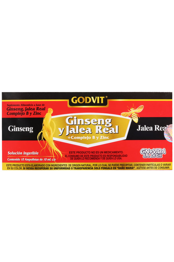 AMP. GINSENG Y JALEA REAL+COMPLEJO B Y ZINC SOLUCIÓN INGERIBLE C/10 AMP. DE 10 ML C/U.