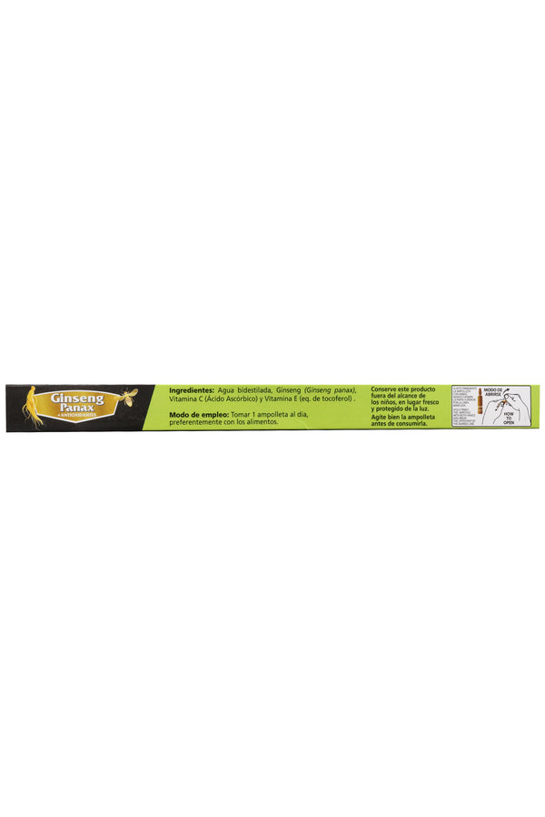 AMP. GINSENG PANAX + ANTIOXIDANTES SOLUCIÓN INGERIBLE C/10 AMP. DE 10 ML C/U. CON VITAMINA E Y C.