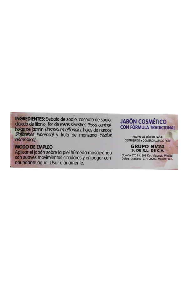 JABÓN COSMÉTICO GOTAS DE AMOR A BASE DE : ROSAS SILVESTRES, JAZMÍN, NARDOS Y MANZANA C/ 90 GR. JABÓN COSMÉTICO CON FÓRMULA TRADICIONAL.