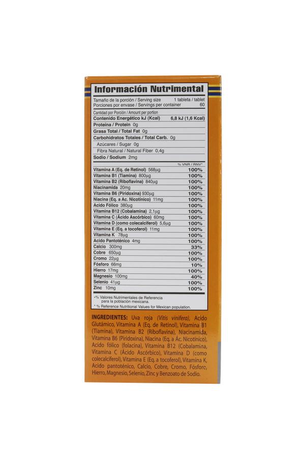 TBS. HITAL H3 C/60 DE 1.8 GR C/U. A BASE DE UVA ROJA, VITAMINAS, MINERALES Y AMINOÁCIDOS.