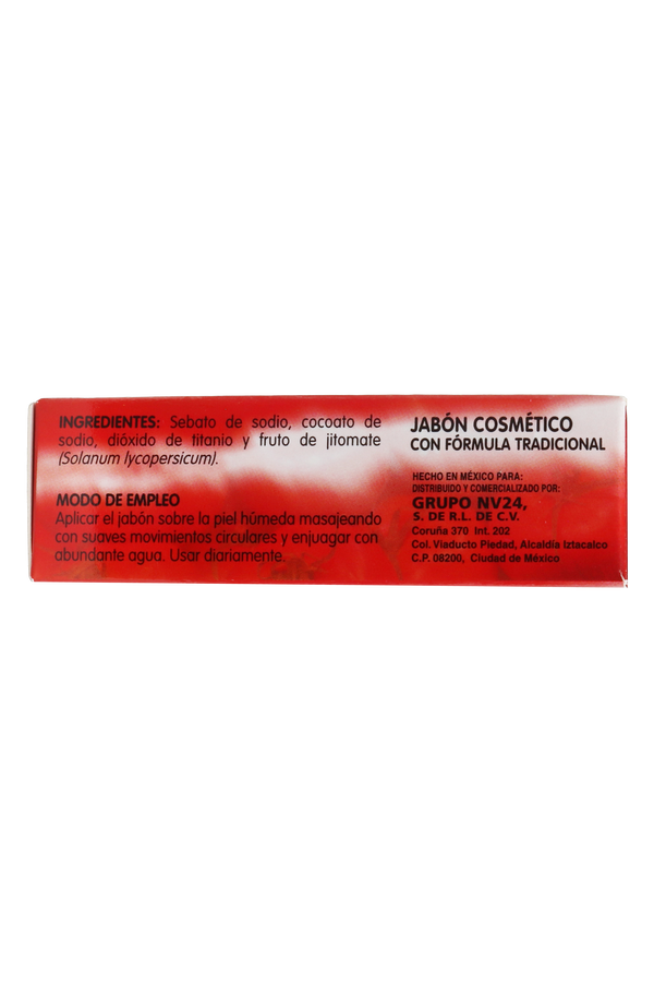 JABÓN COSMÉTICO A BASE DE JITOMATE C/90 GR. JABÓN COSMÉTICO CON FÓRMULA TRADICIONAL.