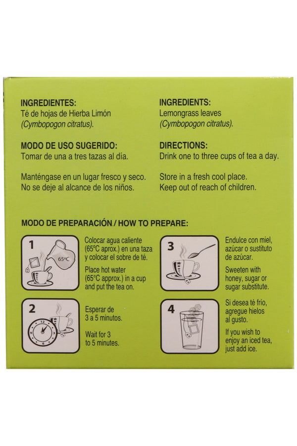 TÉ LIMÓN C/30 SOBRES DE 3 GR C/U. TÉ HIERBA DE LIMÓN. CERTIFICADO DE CALIDAD HARPC.