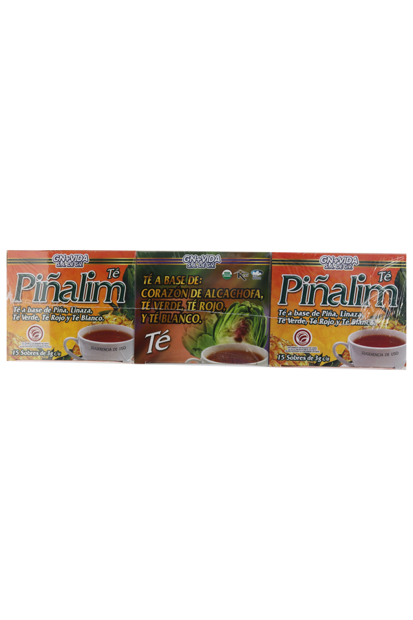 OFERTA 1 TÉ CORAZÓN DE ALCACHOFA, TÉ VERDE, TÉ ROJO Y TÉ BLANCO C/15 SOB DE 3 GR C/U + 2 TÉ PIÑALIM TÉ A BASE DE PIÑA, LINAZA, TÉ VERDE, TÉ ROJO Y TÉ BLANCO C/15 SOB DE 3 GR C/U