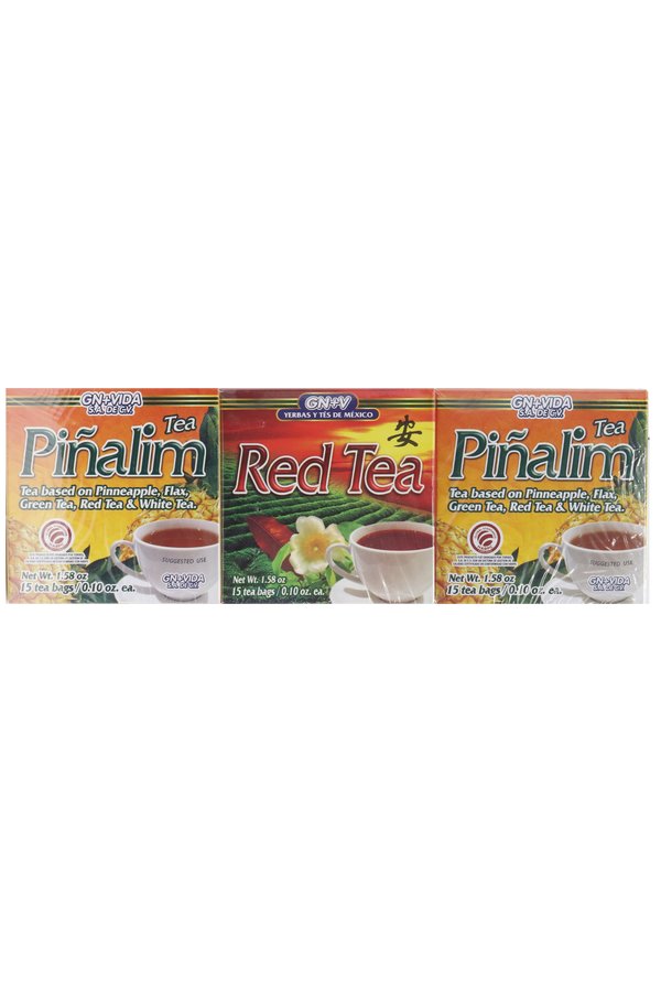 OFERTA 1 TÉ ROJO C/15 SOB DE 3 GR C/U + 2 TÉ PIÑALIM TÉ A BASE DE PIÑA, LINAZA, TÉ VERDE, TÉ ROJO Y TÉ BLANCO C/15 SOB DE 3 GR C/U
