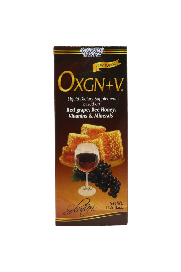 JARABE OXGN+V C/340 ML. SUPLEMENTO ALIMENTICIO EN LÍQUIDO A BASE DE UVA ROJA ,MIEL DE ABEJA, VITAMINAS Y MINERALES. NUEVA IMAGEN.
