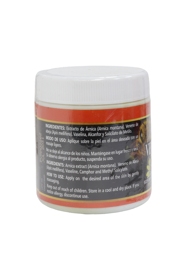 POMADA CORPORAL CON FORMULACIÓN HERBAL TRADICIONAL VENENO DE ABEJA CON ÁRNICA C/ 125 GR. BEE VENOM WITH ARNICA BODY OINTMENT WITH TRADITIONAL HERBAL FORMULATION.