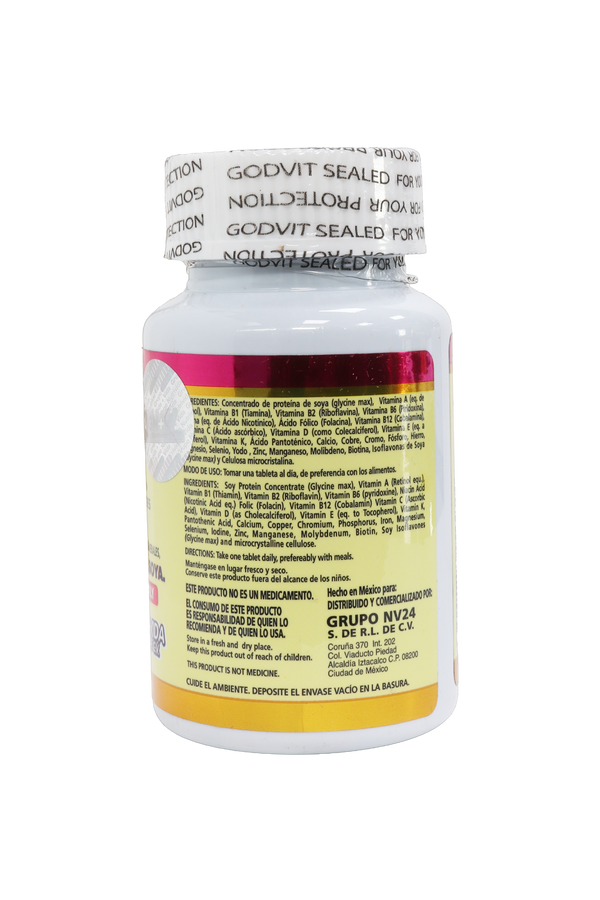 TBS. MEGAPOWER WOMAN C/60 DE 1.2 GR C/U. A BASE DE PROTEÍNA DE SOYA, VITAMINAS, MINERALES, BIOTINA E ISOFLAVONAS DE SOYA.