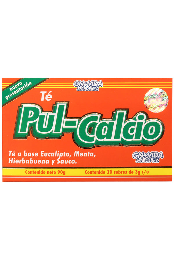 TÉ PUL-CALCIO C/30 SOBRES DE 3 GR C/U. TÉ A BASE DE EUCALIPTO, MENTA, HIERBABUENA Y SAUCO. CERTIFICADO DE CALIDAD HARPC.