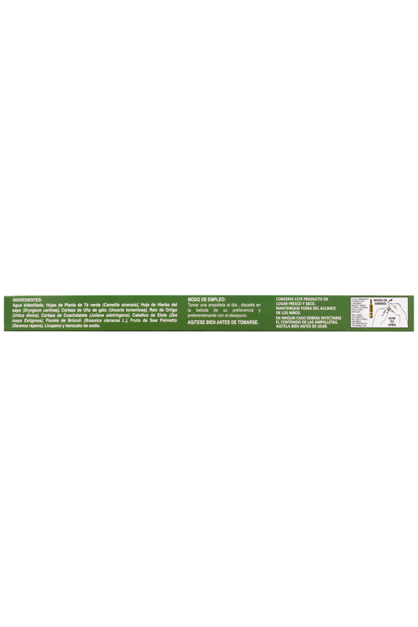 AMP. PROSTSAN CON SAW PALMETTO SOLUCIÓN INGERIBLE C/10 AMP. DE 10 ML C/U. A BASE DE SAW PALMETTO, HIERBA DEL SAPO, UÑA DE GATO, ORTIGA, CUACHALALATE, CABELLOS DE ELOTE, BRÓCOLI, TÉ VERDE Y LICOPENO.