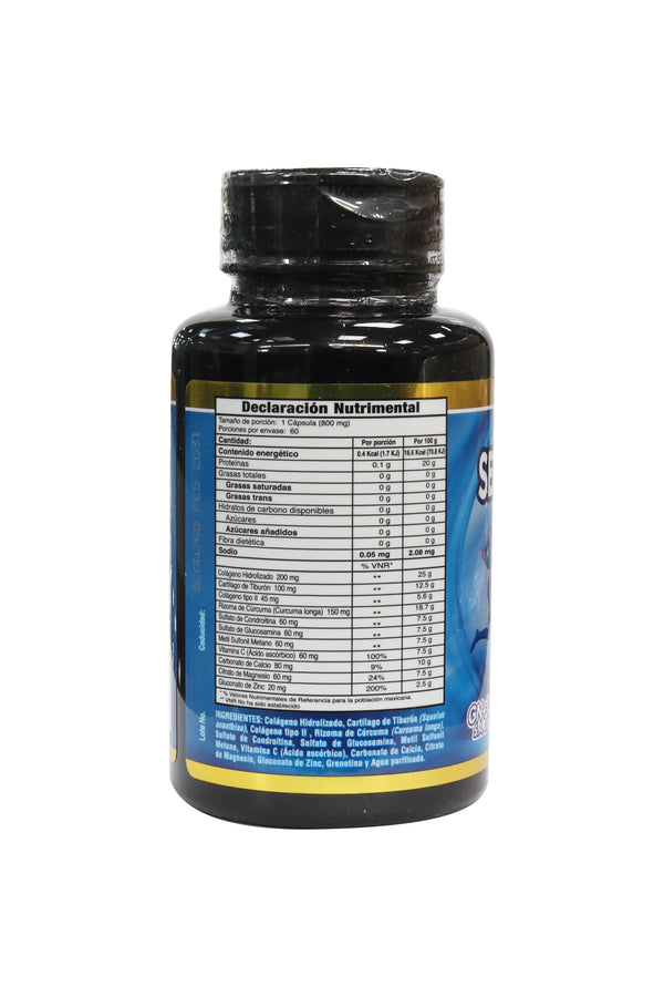 CAPS. SELLAHUESOS EL ORIGINAL C/60 DE 800 MG C/U. A BASE DE COLÁGENO HIDROLIZADO, CARTÍLAGO DE TIBURÓN, COLÁGENO TIPO II, CÚRCUMA, CONDROITINA, GLUCOSAMINA, MSM, VITAMINA C, CALCIO, CITRATO DE MAGNESIO Y ZINC.