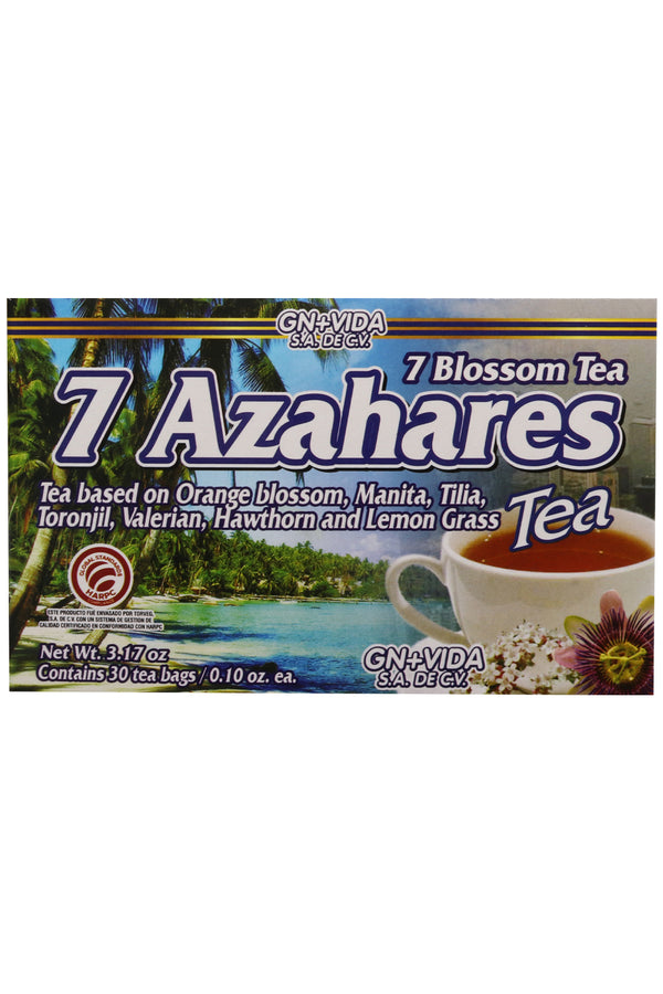 TÉ 7 AZAHARES C/30 SOBRES DE 3GR C/U. TÉ A BASE DE AZAHAR, MANITA, TILA, TORONJIL, VALERIANA, ESPINO BLANCO Y TÉ DE LIMÓN. CERTIFICADO DE CALIDAD HARPC.