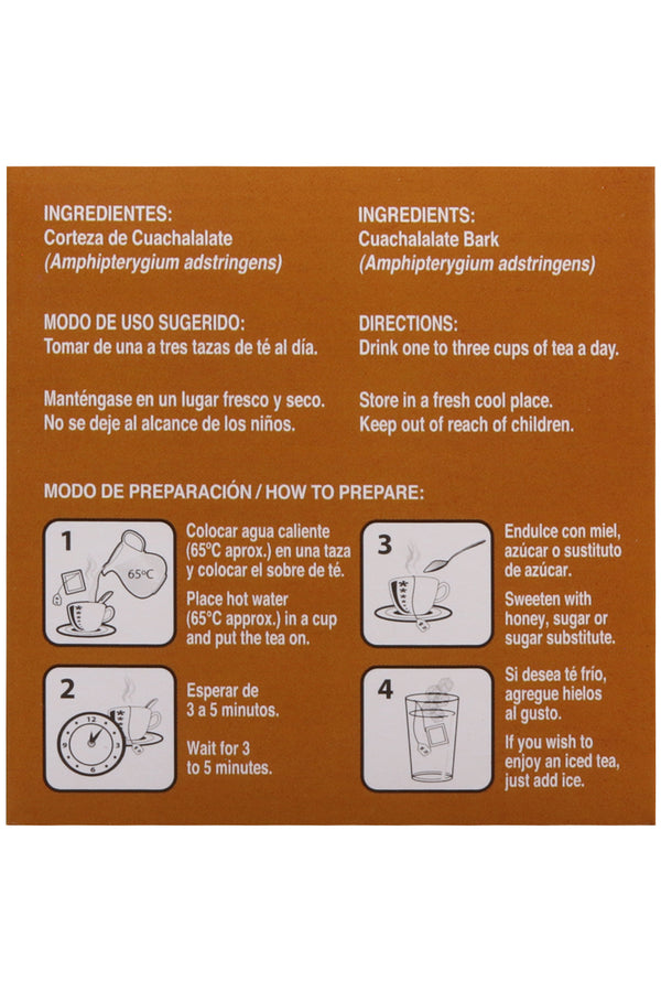 TÉ CUACHALALATE C/30 SOBRES DE 3GR C/U. CERTIFICADO DE CALIDAD HARPC.