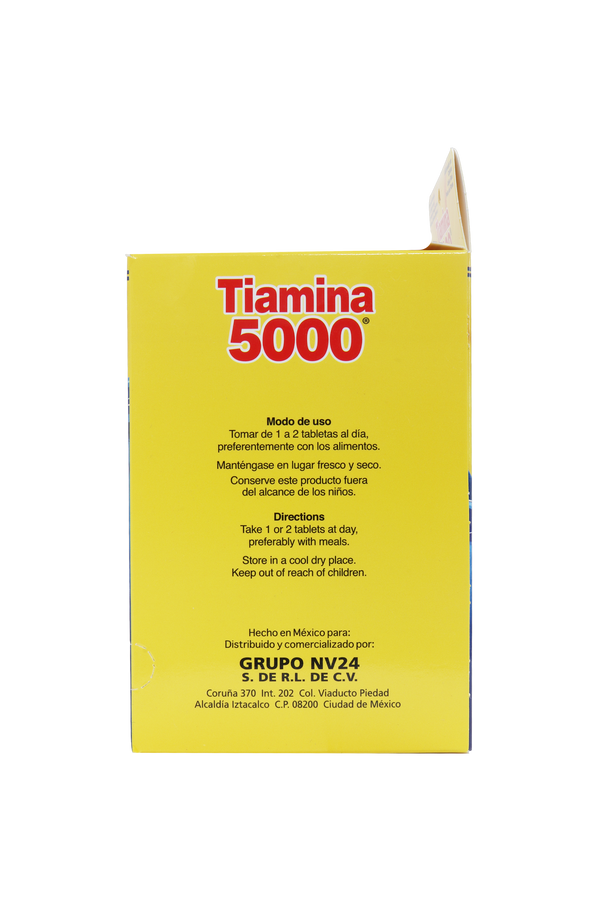 TBS. TIAMINA 5000 C/100 de 1.75 GR. C/U. A BASE DE LEVADURA DE CERVEZA, GUARANÁ, CAFÉ VERDE, VITAMINAS Y MINERALES. ADICIONADO CON CAFEÍNA, JALEA REAL Y POLEN DE FLORES.