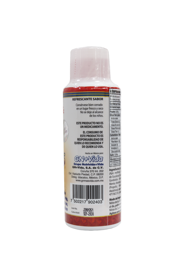 JARABE LOS SECRETOS DEL TIO LUIS KIDS 250ML. A BASE DE MIEL DE ABEJA, EXTRACTOS FLUIDOS DE EUCALIPTO, GORDOLOBO, MENTA Y PROPÓLEO. ADICIONADO CON VITAMINA C.