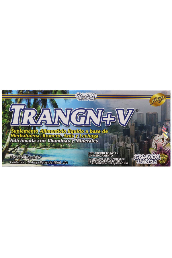 AMP. TRANGN+V SOLUCIÓN INGERIBLE C/10 AMP. DE 10 ML. HIERBABUENA, ROMERO ANIS Y LECHUGA; ADICIONADA CON VITAMINAS Y MINERALES.