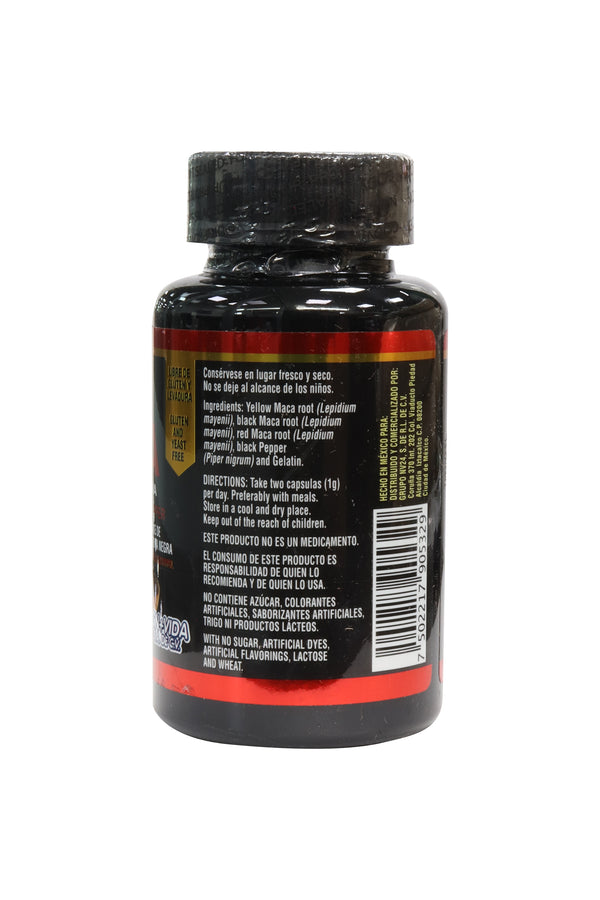 CAPS. TRIPLE MACA CON PIMIENTA NEGRA C/60 DE 500 MG. A BASE DE MACA AMARILLA, MACA ROJA, MACA NEGRA Y PIMIENTA NEGRA.