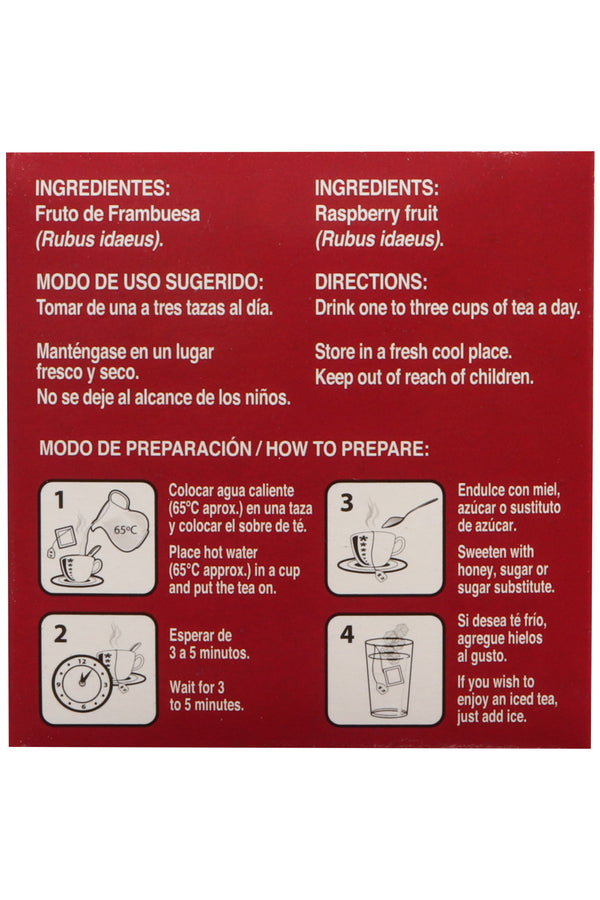TÉ FRAMBUESA C/30 SOBRES DE 3G C/U. CERTIFICADO DE CALIDAD HARPC.