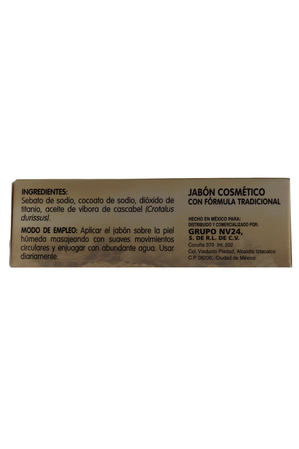 JABÓN COSMÉTICO A BASE DE ACEITE DE VIBORA DE CASCABEL C/90 GR. JABÓN COSMÉTICO CON FÓRMULA TRADICIONAL.