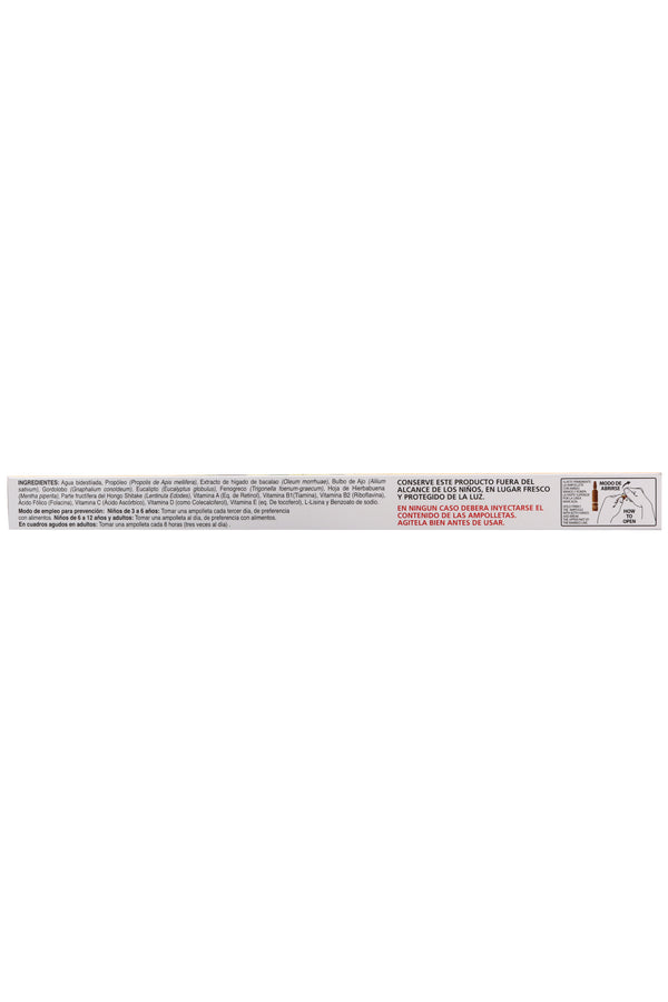 AMP. XYNGRY SOLUCION INGERIBLE C/10AMP. DE 10 ML C/U. HIGADO DE BACALAO, AJO, GORDOLOBO, EUCALIPTO, HIERBABUENA, HONGO SHITAKE, FENOGRECO, VITAMINAS Y MINERALES; AHORA CON PROPOLEO 5%