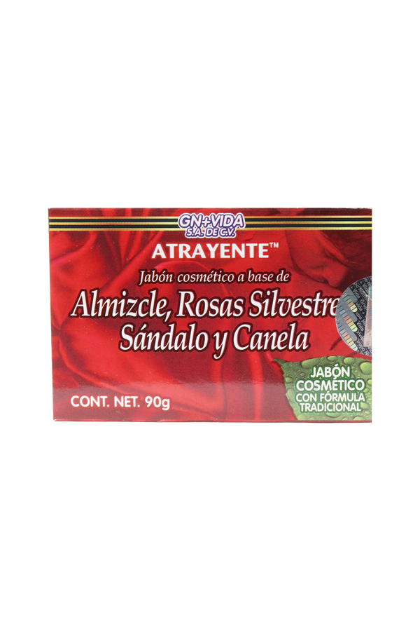 JABÓN COSMÉTICO ATRAYENTE A BASE DE ALMIZCLE, ROSAS SILVESTRES, SÁNDALO Y CANELA C/ 90 GR. JABÓN COSMÉTICO CON FÓRMULA TRADICIONAL.
