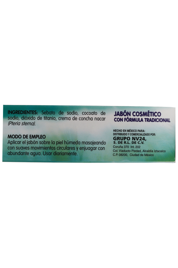JABÓN COSMÉTICO A BASE DE CONCHA NÁCAR C/90 GR. JABÓN COSMÉTICO CON FÓRMULA TRADICIONAL.
