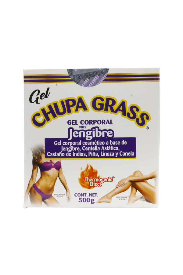 GEL CORPORAL CHUPAGRASS CON JENGIBRE 500 GRS. A BASE DE JENGIBRE, CENTELLA ASIÁTICA, CASTAÑO DE INDIAS, PIÑA, LINAZA Y CANELA.