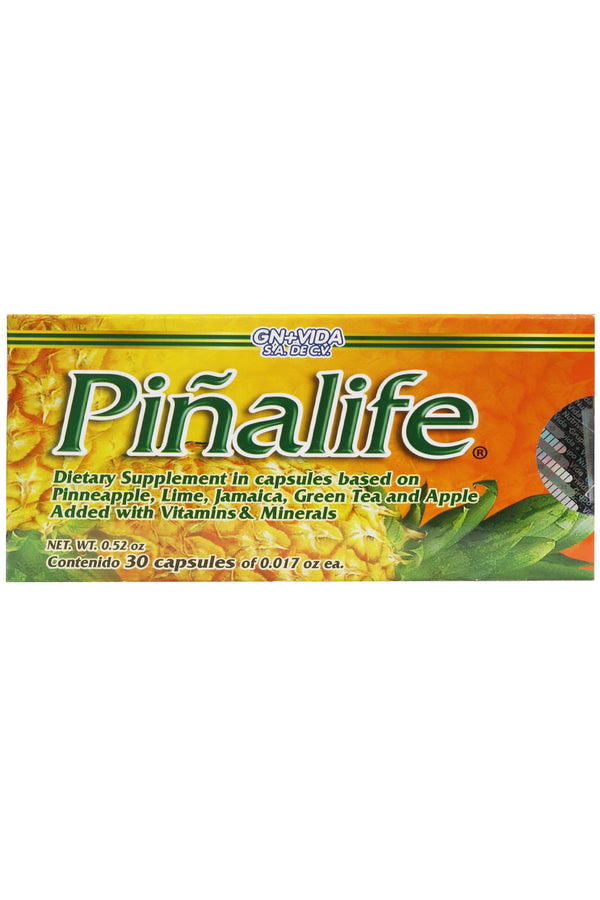 CAPS. PIÑALIFE C/30 DE 500 MG C/U + ¡OFERTA 50% MÁS GRATIS!. A BASE DE PIÑA, JAMAICA, TÉ VERDE, MANZANA, VITAMINAS Y MINERALES.