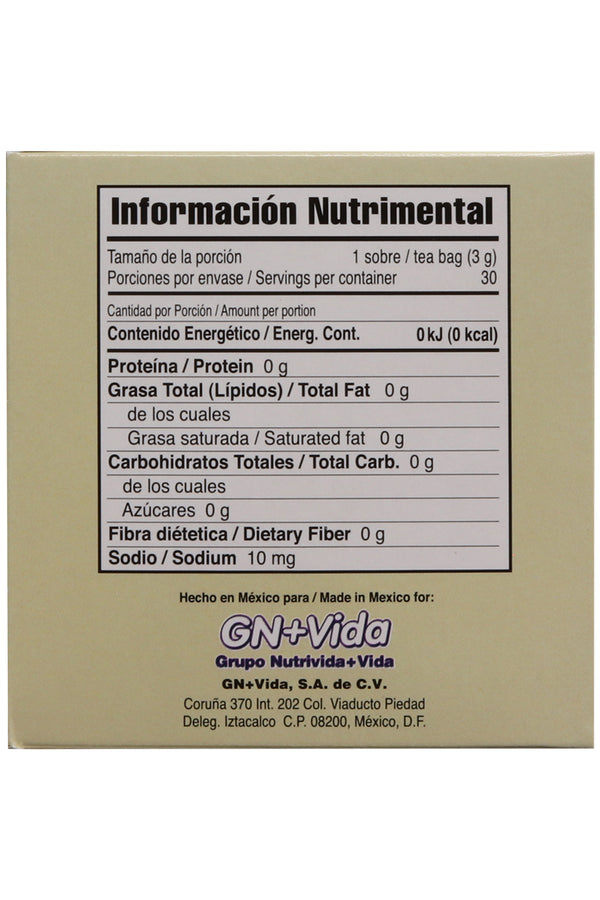 TÉ CHAI C/30 SOBRES DE 3GR C/U. TÉ A BASE DE MEZCLA DE TÉ NEGRO, JENGIBRE, CANELA, CACAO, NUEZ MOSCADA Y CLAVO DE OLOR. CERTIFICADO DE CALIDAD HARPC.