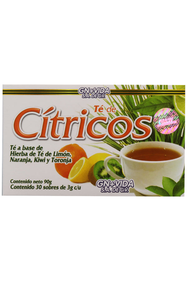 TÉ CÍTRICOS C/30 SOBRES DE 3GR C/U. TÉ A BASE DE HIERBA DE TÉ LIMÓN, NARANJA, KIWI Y TORONJA. CERTIFICADO DE CALIDAD HARPC.