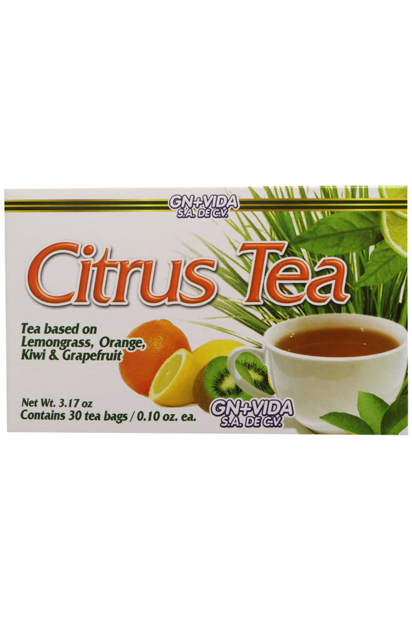 TÉ CÍTRICOS C/30 SOBRES DE 3GR C/U. TÉ A BASE DE HIERBA DE TÉ LIMÓN, NARANJA, KIWI Y TORONJA. CERTIFICADO DE CALIDAD HARPC.