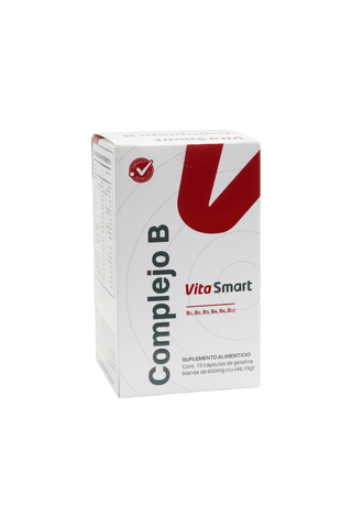 CAPS. COMPLEJO B VITA SMART C/75 DE 650 MG C/U. A BASE DE VITAMINA B1, B2, B3, B6, B9 Y B12.