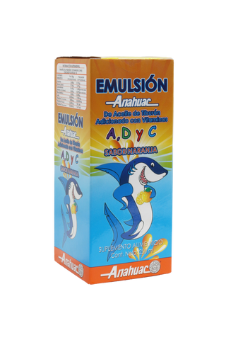 EMULSION DE ACEITE DE TIBURON C/ 250 ML. SABOR NARANJA. ADICIONADO CON VITAMINAS A, D Y C.